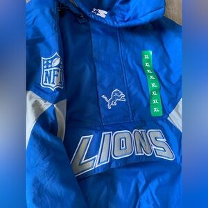 STARTER Detroit Lions Men’s Pullover Hooded Jacket Size XL Half Zip New 🔥